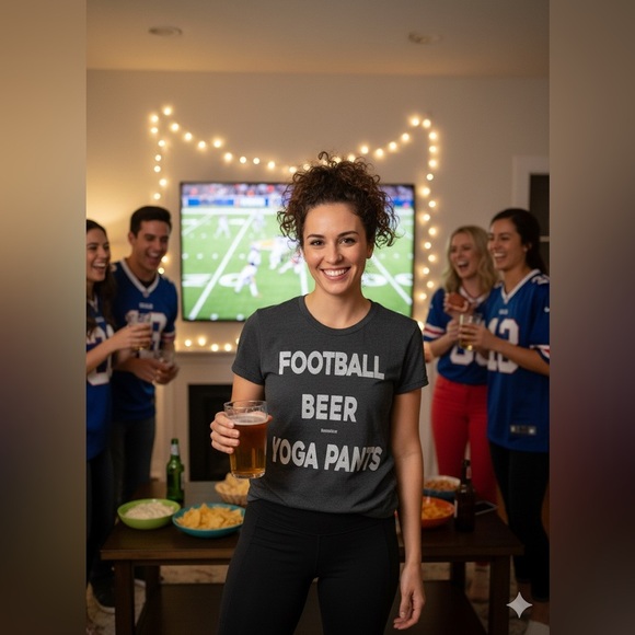 BuffaloEd.me Black Graphic T-shirt 'Football Beer Yoga Pants' NWOT Size S - Picture 2 of 3